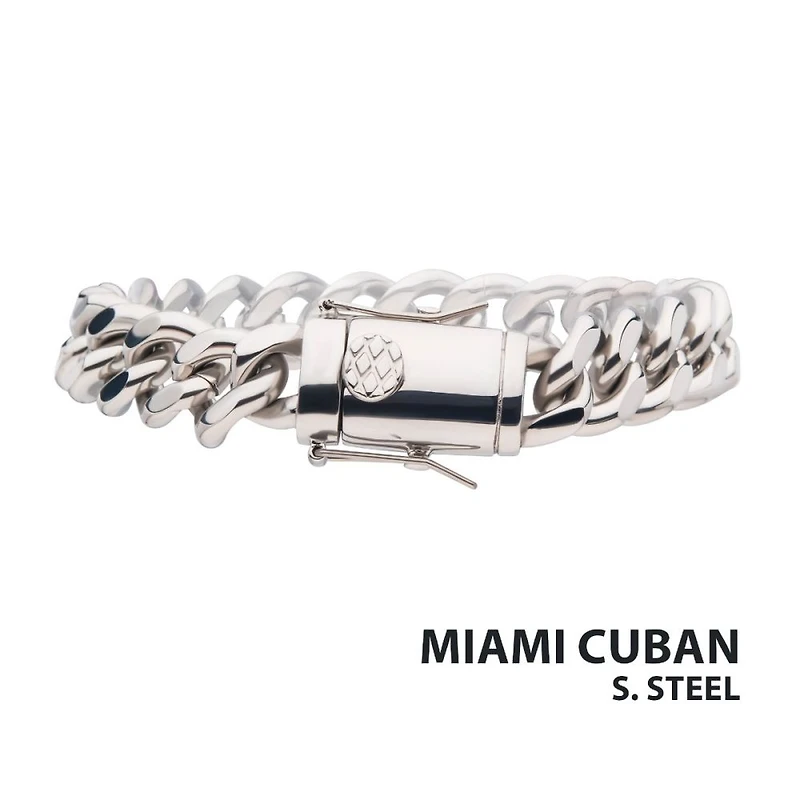 12mm Steel Miami Cuban Chain Bracelet 8"