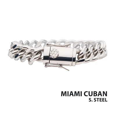 12mm Steel Miami Cuban Chain Bracelet 8"