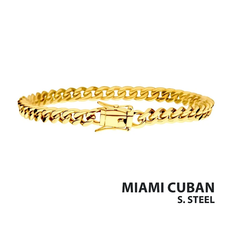 6mm 18Kt Gold IP Miami Cuban Chain Bracelet 8"