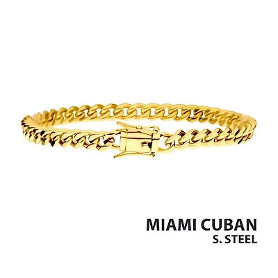 6mm 18Kt Gold IP Miami Cuban Chain Bracelet 8"