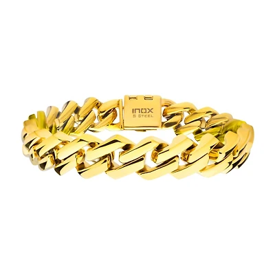 10mm 18Kt Gold IP Diamond Shape Prong Cuban Link Bracelet 9"