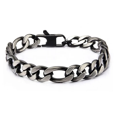 Black IP Figaro Chain Bracelet 8.5"