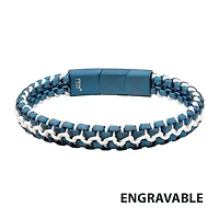 Matte Blue IP Steel Box Chain & White Wax Cord Bracelet