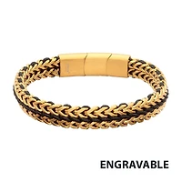 Matte Gold IP Stainless Steel Foxtail Chain & Wax Cord Bracelet