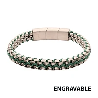 Matte Stainless Steel Box Chain & Green Wax Cord Bracelet