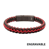 Matte Black IP Stainless Steel Box Chain & Red Wax Cord Bracelet