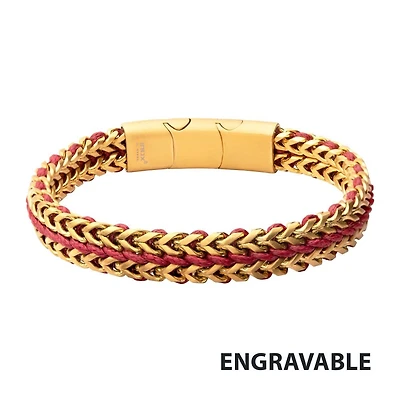 Matte Gold IP Stainless Steel Foxtail Chain & Red Wax Cord Bracelet
