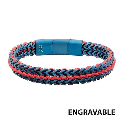 Matte Blue IP Stainless Steel Foxtail Chain & Red Wax Cord Bracelet