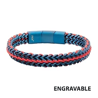Matte Blue IP Stainless Steel Foxtail Chain & Red Wax Cord Bracelet