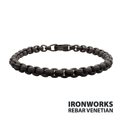 6mm Matte Finish Black IP Steel Boc Chain Bracelet 8"