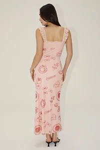 Printed Maxi Dress With Lace Trim Rose