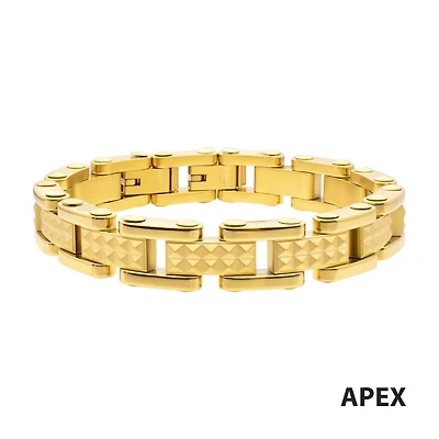 18kt Gold IP Steel Matte Finish Pyramid P{attern Link Bracelet