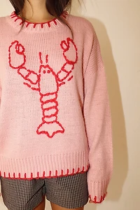 Lobster sweater with stitching hem
