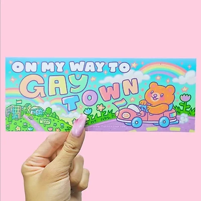 On My Way To Gay Town Bumper Sticker