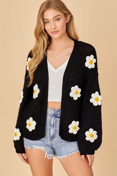 Knit Cardigan W Bubble Sleeve