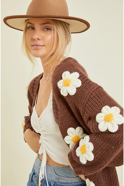 Knit Cardigan With Bubble Sleeves