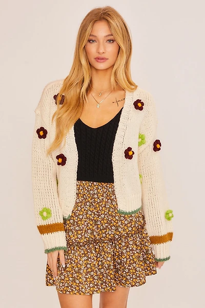 Knit Cardigan W Crochet Flower