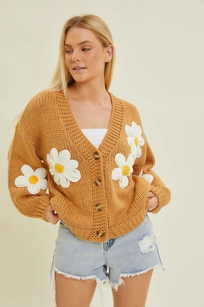 Floral Cardigan W Buttons Sweater