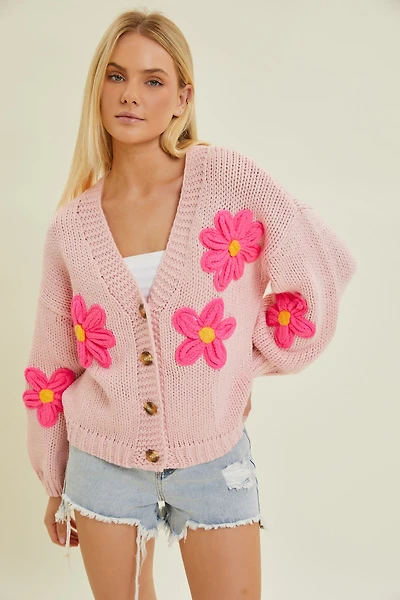 Floral Knit Cardigan Sweater