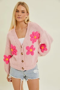 Floral Knit Cardigan Sweater