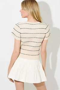 Dotted Button Up Ribbed Top
