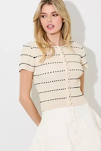 Dotted Button Up Ribbed Top