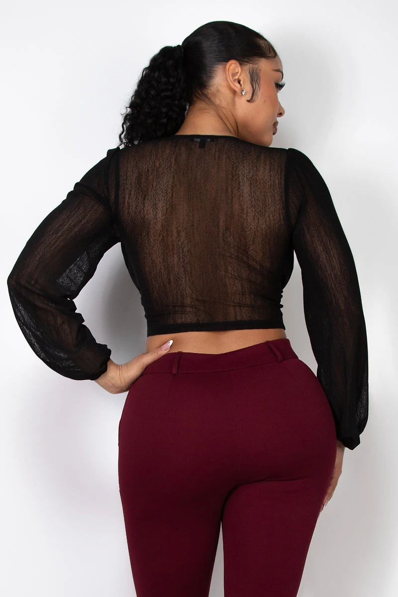 Mesh Long Sleeve Corset Top