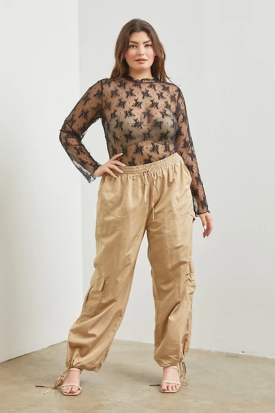 Mesh Long Sleeve Top Plus