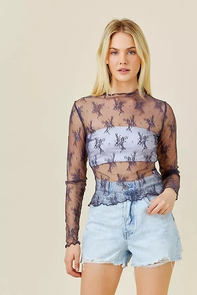 Mesh Long Sleeve Top Plus