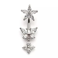 Butterfly With Flower Top and 4 Jewel Dangle