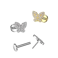 Butterfly Pave Cz Threadles Labret