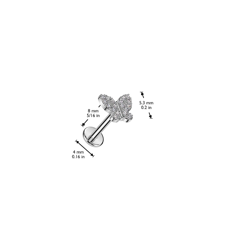 Butterfly Pave Cz Threadles Labret