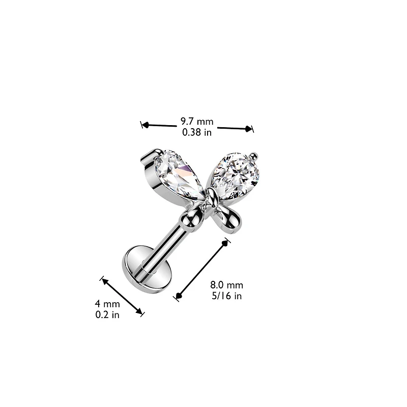 Butterfly Teardrop CZ Threadless Labret