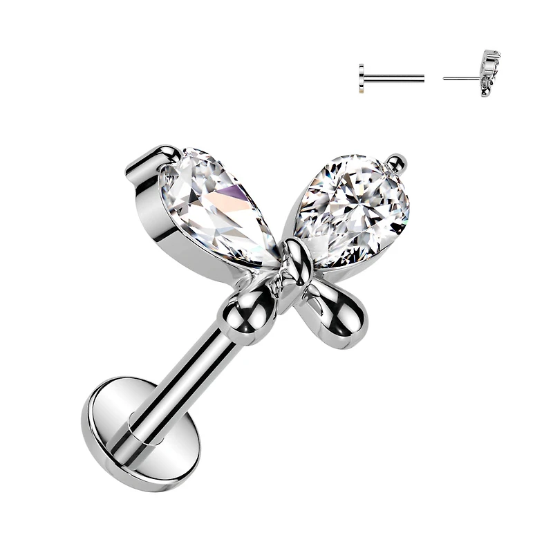 Butterfly Teardrop CZ Threadless Labret