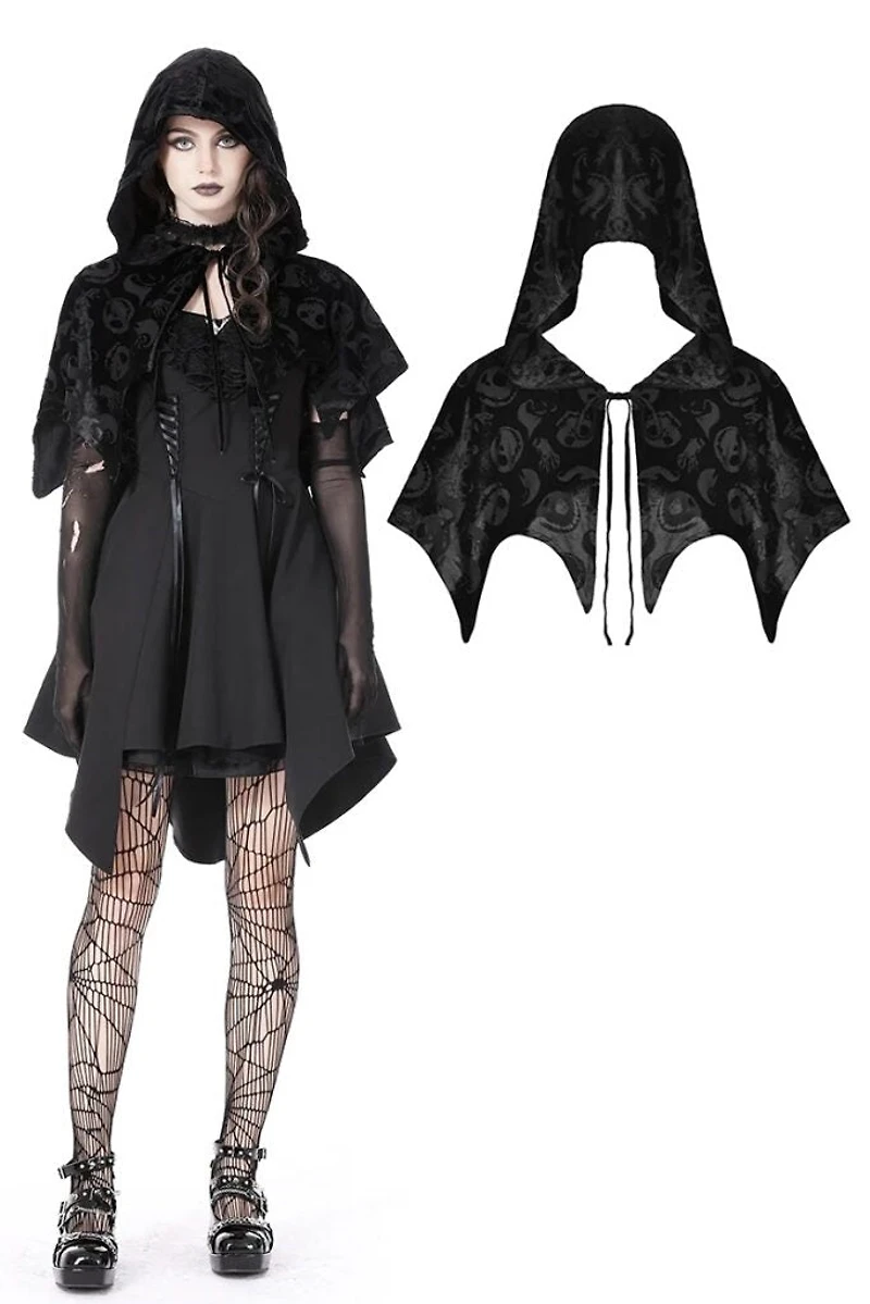 Gothic Skull Velvet Hooded Cape