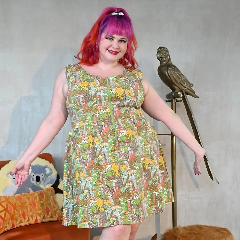 Olive Magic Mushroom Front Zip Plus Dress