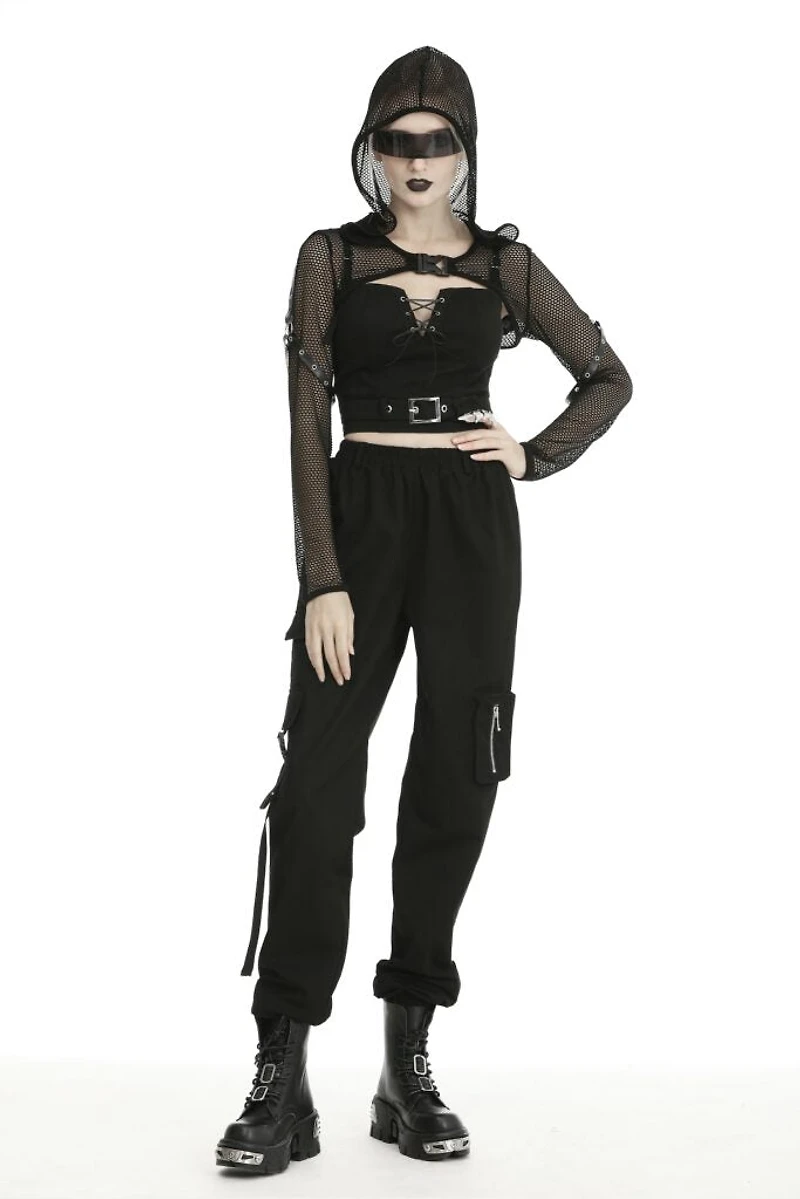 Hooded Fishnet Crop Jacket