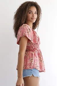 Flutter Sleeve Acid Wash Schiffly Top