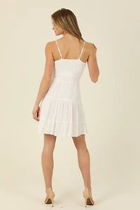 White Twist Front Keyhole Eyelet Dress