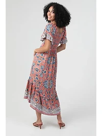 V Neck Twist Front Cut Out Side Slit Hi Lo Maxi Dress
