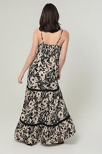 Black/Ivory Spaghetti Strap Tiered Babydoll Maxi Dress