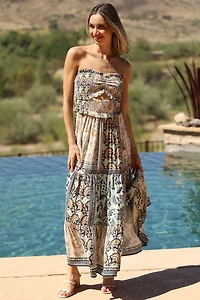 Smocked Strapless Maxi Dress with Cutout