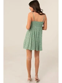 Spag Strap Ditsy Print Sundress with Tie Bust