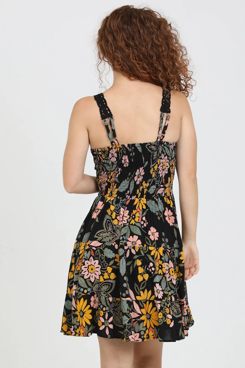 Black Twist Front Tiered Dress