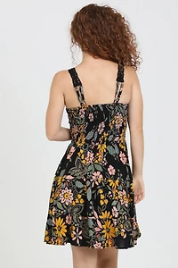 Black Twist Front Tiered Dress