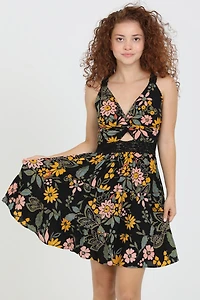 Black Twist Front Tiered Dress
