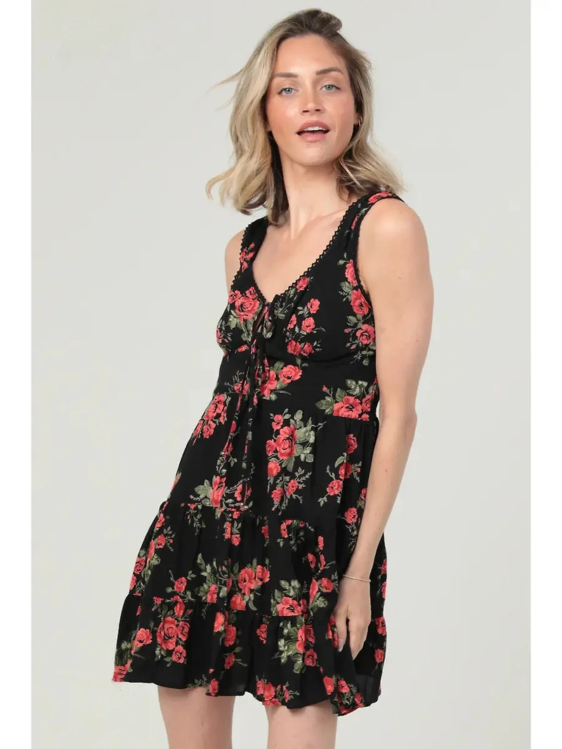 Floral Print V Neck Tank Dress