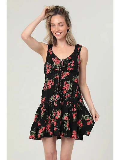 Floral Print V Neck Tank Dress