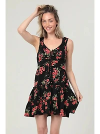 Floral Print V Neck Tank Dress