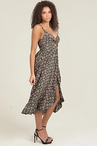 Green Floral Shaghetti Strap Dress